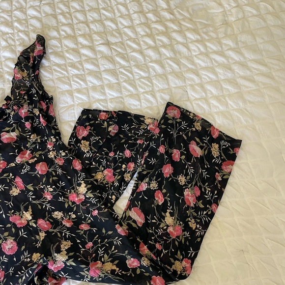 Reformation Black Jumpsuit with Pink Floral Design - Picture 2 of 10